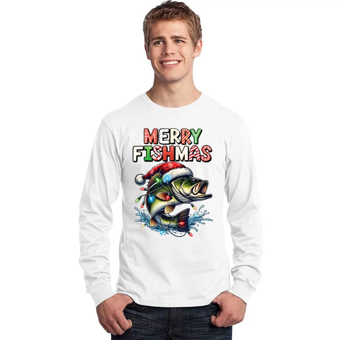 Merry Fishmas Santa Fishing Lovers Funny Fisherman Christmas Tall Long Sleeve T-Shirt