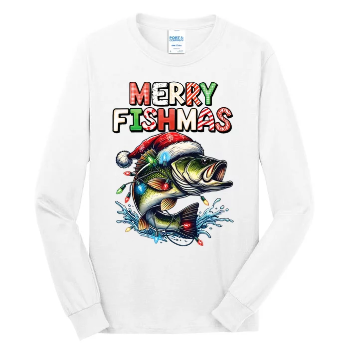 Merry Fishmas Santa Fishing Lovers Funny Fisherman Christmas Tall Long Sleeve T-Shirt