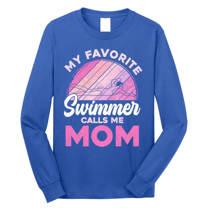 My Favorite Swimmer Calls Me Mom Mothers Day Retro Swimming Gift Long Sleeve Shirt