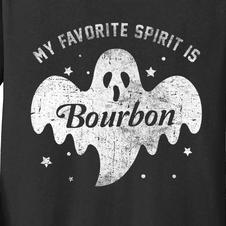 My Favorite Spirit Is Bourbon Funny Boo Ghost Halloween Kids Long Sleeve Shirt