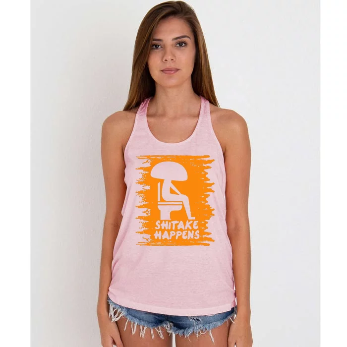 Mushroom Fungus Shitake Happens Women's Knotted Racerback Tank