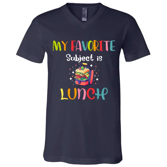 My Favorite Subject Is Lunch Lady Cafeteria Crew Retro V-Neck T-Shirt