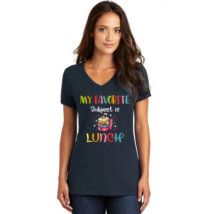 My Favorite Subject Is Lunch Lady Cafeteria Crew Retro Women's V-Neck T-Shirt