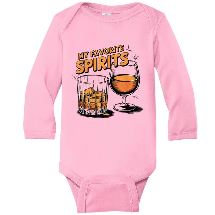 My Favorite Spirits Funny Whiskey Rum Drinking Lover Baby Long Sleeve Bodysuit