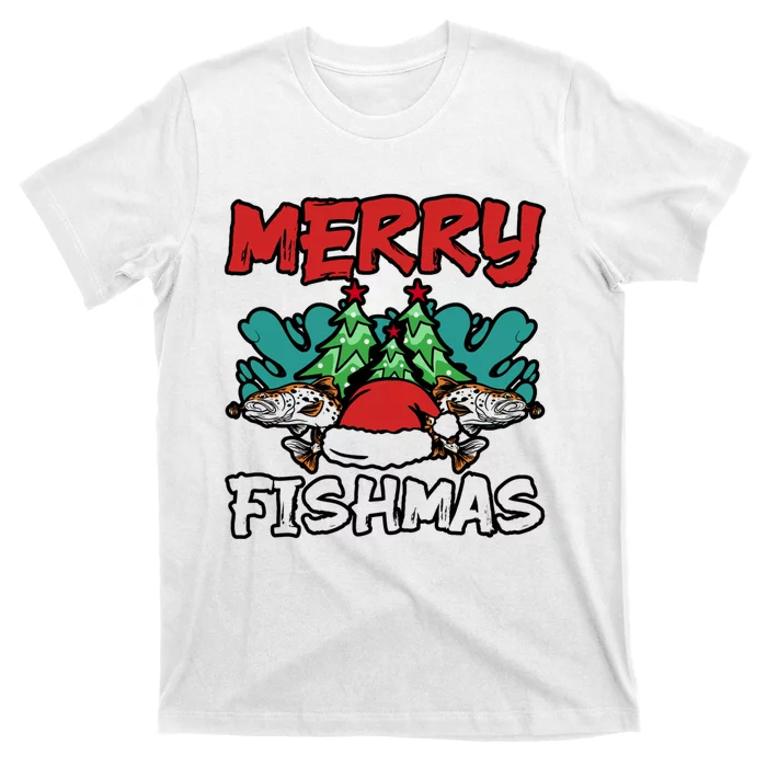 Merry Fishmas Santa Claus Fishing Matching Christmas Costume T-Shirt