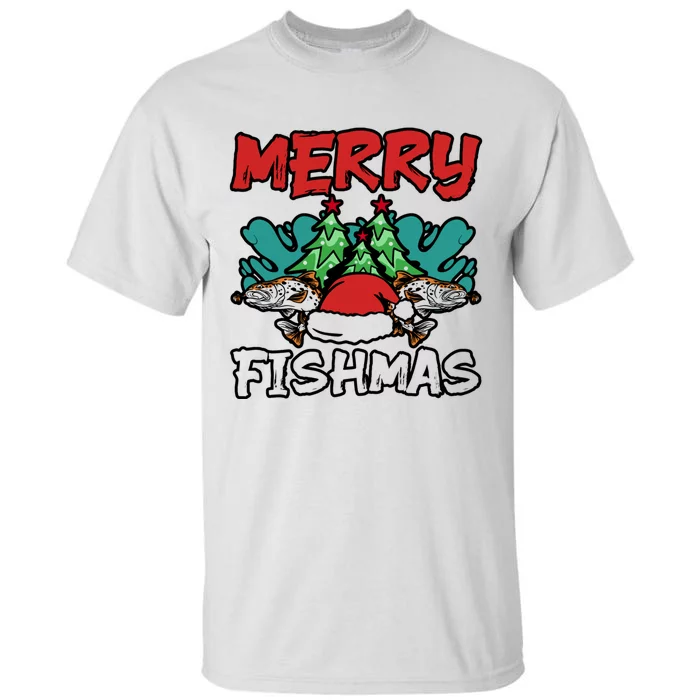 Merry Fishmas Santa Claus Fishing Matching Christmas Costume Tall T-Shirt