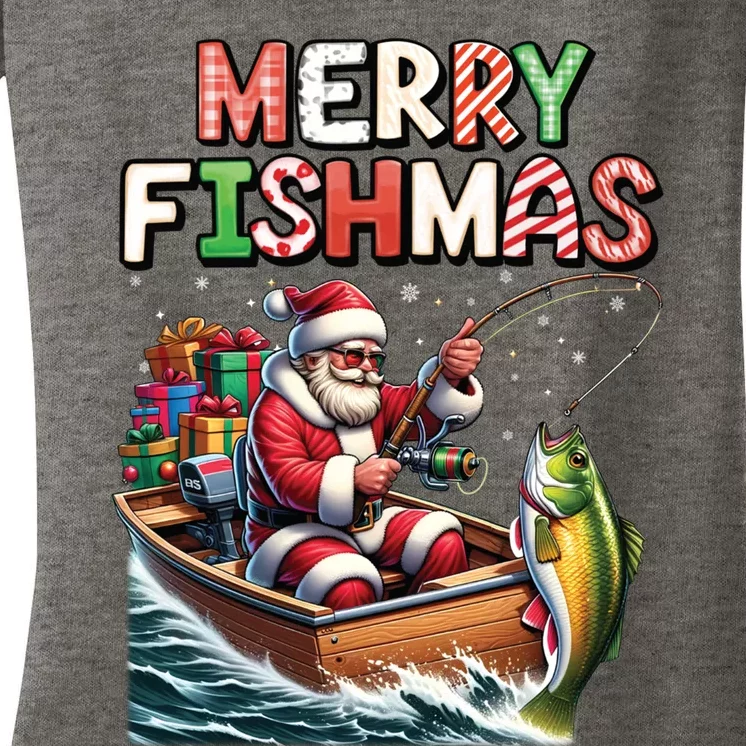 Merry Fishmas Santa Fishing Lovers Funny Fisherman Christmas Women's V-Neck T-Shirt