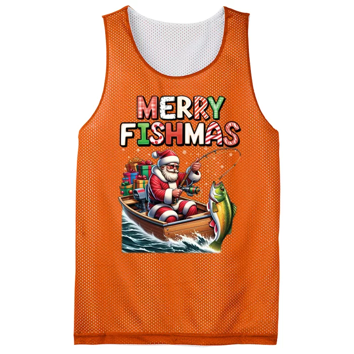 Merry Fishmas Santa Fishing Lovers Funny Fisherman Christmas Mesh Reversible Basketball Jersey Tank