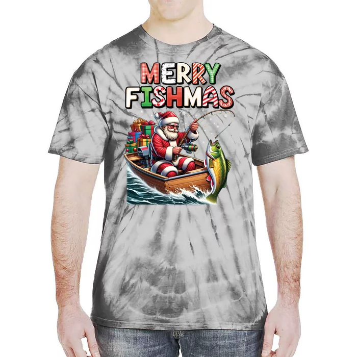 Merry Fishmas Santa Fishing Lovers Funny Fisherman Christmas Tie-Dye T-Shirt