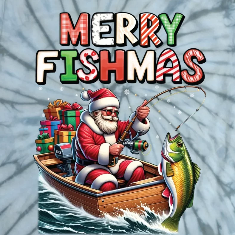 Merry Fishmas Santa Fishing Lovers Funny Fisherman Christmas Tie-Dye T-Shirt