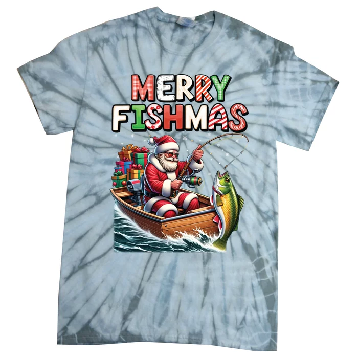 Merry Fishmas Santa Fishing Lovers Funny Fisherman Christmas Tie-Dye T-Shirt