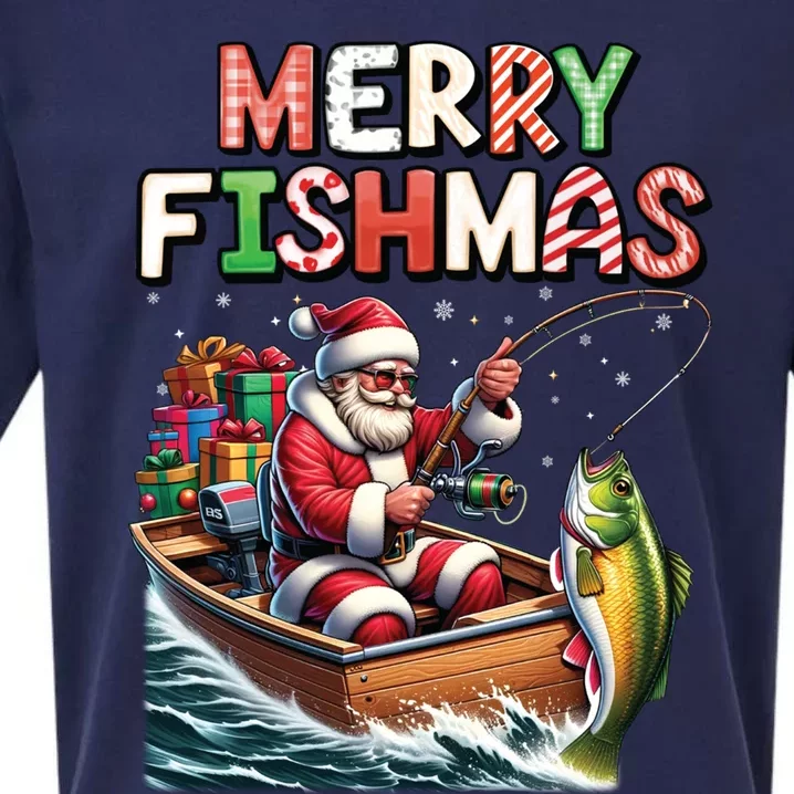 Merry Fishmas Santa Fishing Lovers Funny Fisherman Christmas Sueded Cloud Jersey T-Shirt