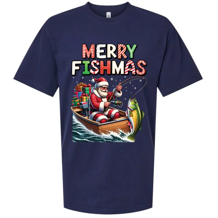 Merry Fishmas Santa Fishing Lovers Funny Fisherman Christmas Sueded Cloud Jersey T-Shirt