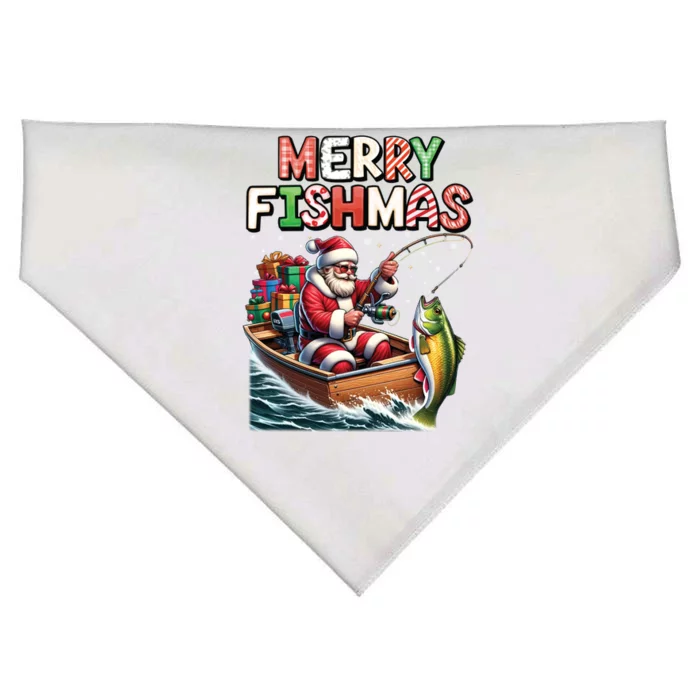 Merry Fishmas Santa Fishing Lovers Funny Fisherman Christmas USA-Made Doggie Bandana