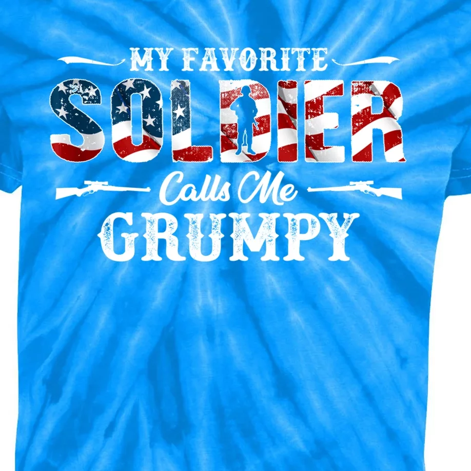 My Favorite Soldier Calls Me Grumpy Gift Fathers Day Gift Kids Tie-Dye T-Shirt