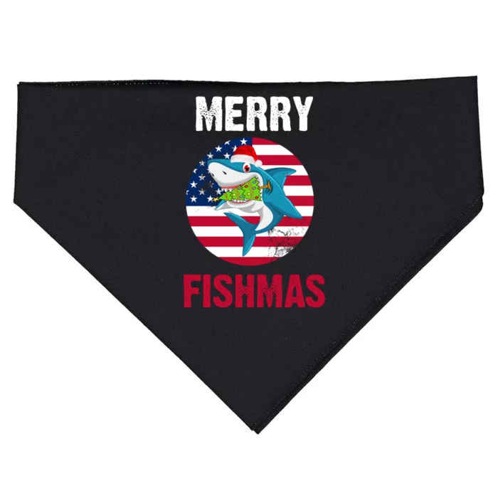 Merry Fishmas Shark America Christmas USA-Made Doggie Bandana