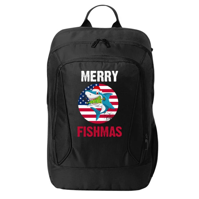 Merry Fishmas Shark America Christmas City Backpack