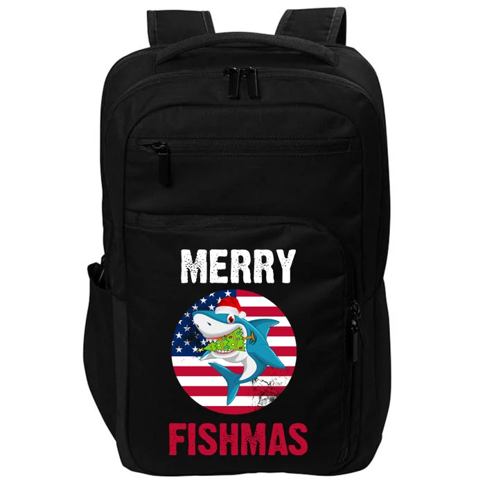 Merry Fishmas Shark America Christmas Impact Tech Backpack