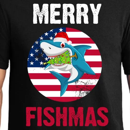 Merry Fishmas Shark America Christmas Pajama Set