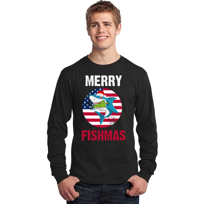 Merry Fishmas Shark America Christmas Tall Long Sleeve T-Shirt