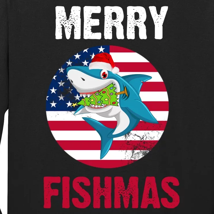 Merry Fishmas Shark America Christmas Tall Long Sleeve T-Shirt