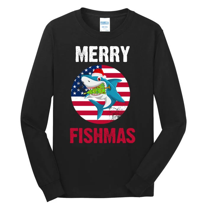 Merry Fishmas Shark America Christmas Tall Long Sleeve T-Shirt