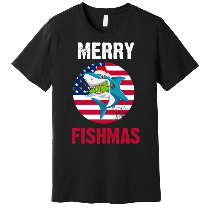 Merry Fishmas Shark America Christmas Premium T-Shirt