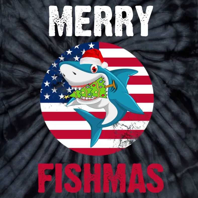 Merry Fishmas Shark America Christmas Tie-Dye T-Shirt