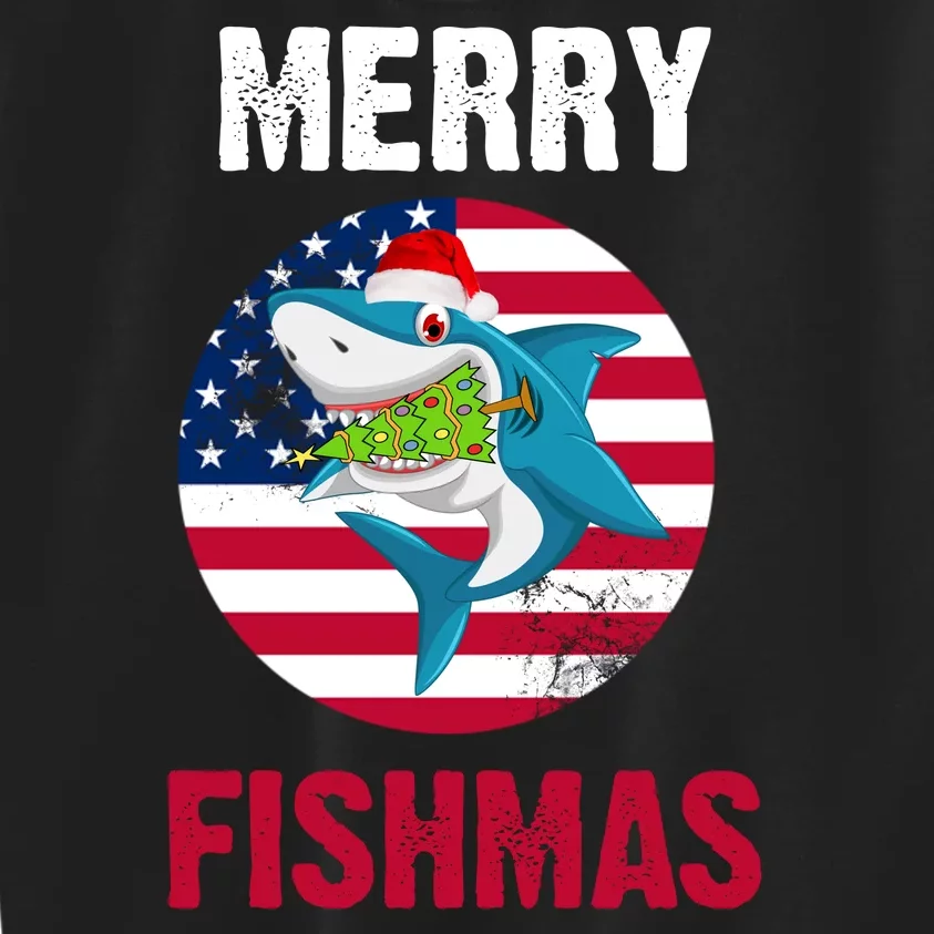 Merry Fishmas Shark America Christmas Kids Sweatshirt