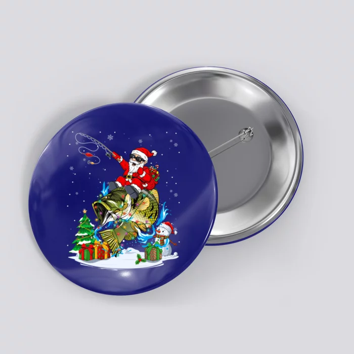 Merry Fishmas Santa Claus On Fish Christmas Tree Lights Xmas Cool Gift Button