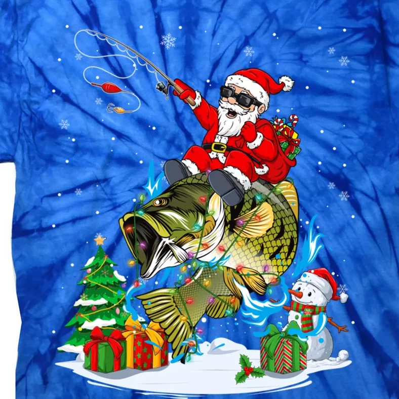 Merry Fishmas Santa Claus On Fish Christmas Tree Lights Xmas Cool Gift Tie-Dye T-Shirt