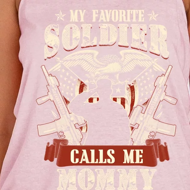 My Favorite Soldier Calls Me Mommy Proud Army Family Gift Women's Knotted Racerback Tank