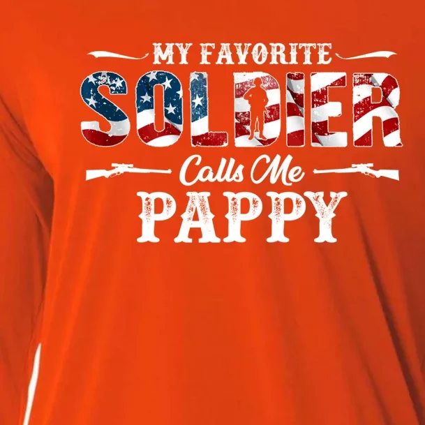 My Favorite Soldier Calls Me Pappy Gift Fathers Day Gift Cooling Performance Long Sleeve Crew