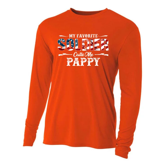 My Favorite Soldier Calls Me Pappy Gift Fathers Day Gift Cooling Performance Long Sleeve Crew