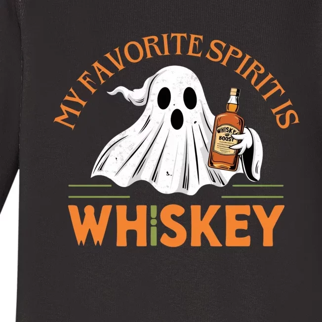 My Favorite Spirit Is Whiskey Funny Halloween Design Baby Long Sleeve Bodysuit