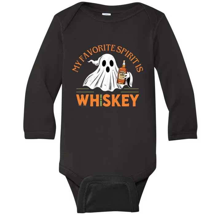 My Favorite Spirit Is Whiskey Funny Halloween Design Baby Long Sleeve Bodysuit