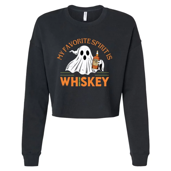 My Favorite Spirit Is Whiskey Funny Halloween Design Cropped Pullover Crew