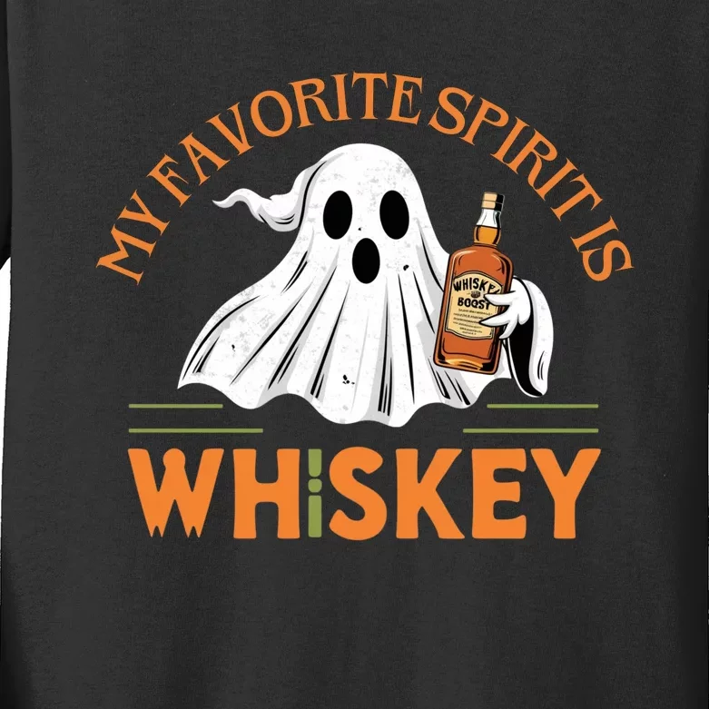 My Favorite Spirit Is Whiskey Funny Halloween Design Kids Long Sleeve Shirt