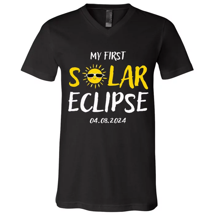 My First Total Solar Eclipse April 8th Eclipse V-Neck T-Shirt