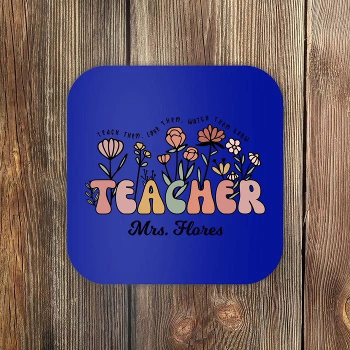 Mrs Flores Teacher Wildflower Back To School Gift Coaster