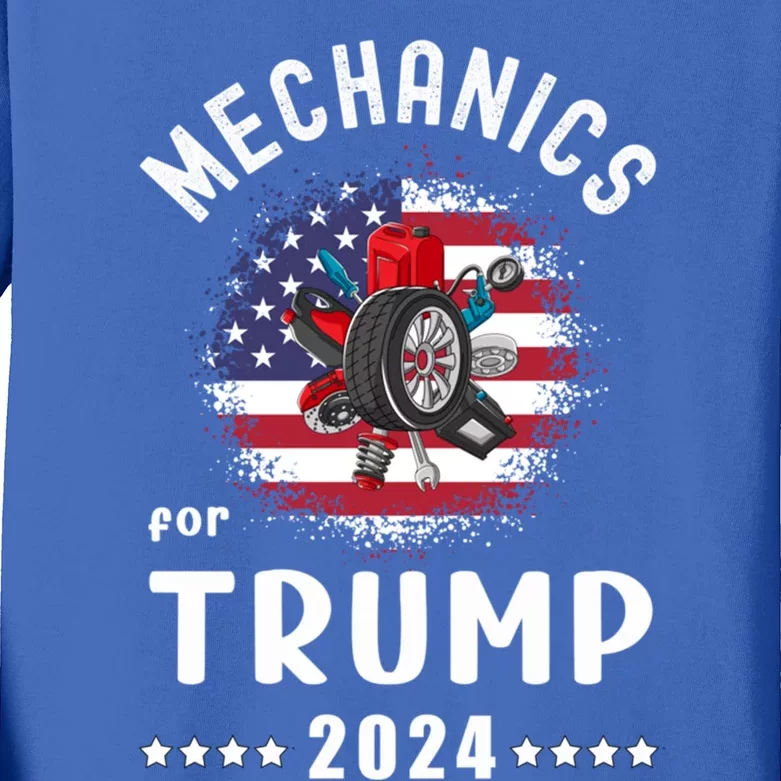 Mechanics For Trump 2024 American Flag Vote Trump Gift Kids Long Sleeve Shirt