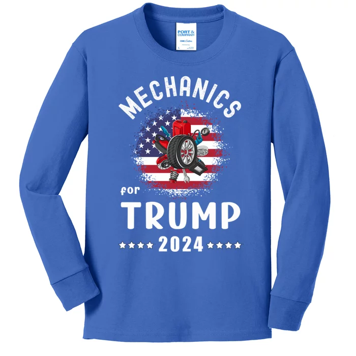 Mechanics For Trump 2024 American Flag Vote Trump Gift Kids Long Sleeve Shirt