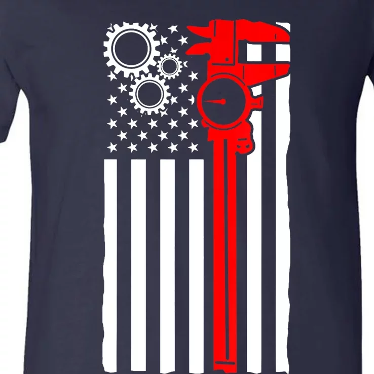 Machinist Flag Tools CNC Machine Operator Machining V-Neck T-Shirt