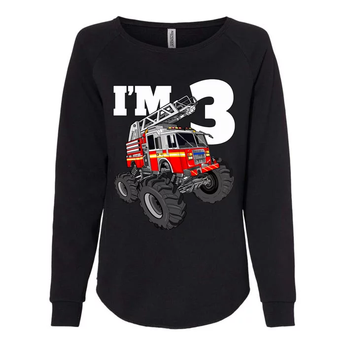 Monster Fire Truck 3rd Birthday Boy 3 Firefighter Womens California Wash Sweatshirt