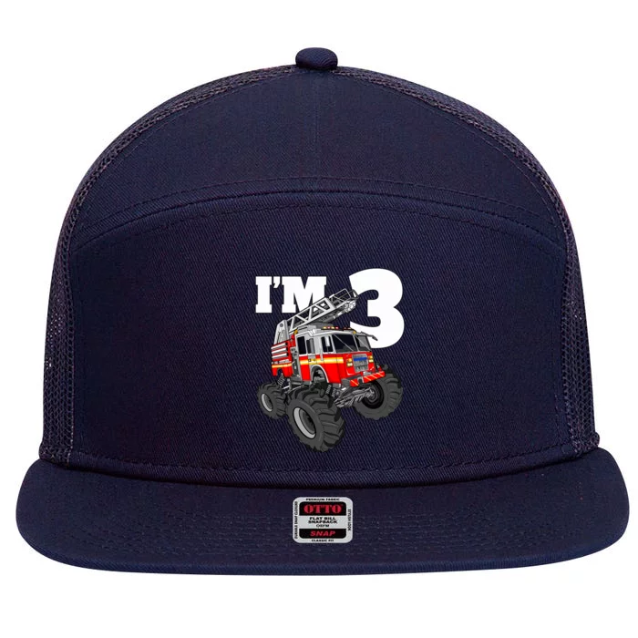 Monster Fire Truck 3rd Birthday Boy 3 Firefighter 7 Panel Mesh Trucker Snapback Hat