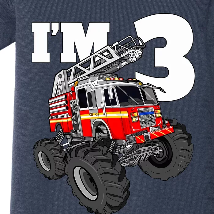 Monster Fire Truck 3rd Birthday Boy 3 Firefighter Baby Bodysuit