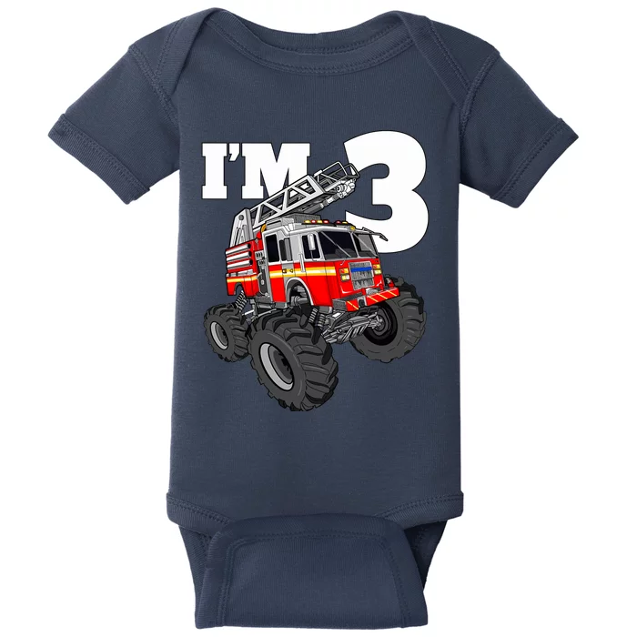 Monster Fire Truck 3rd Birthday Boy 3 Firefighter Baby Bodysuit