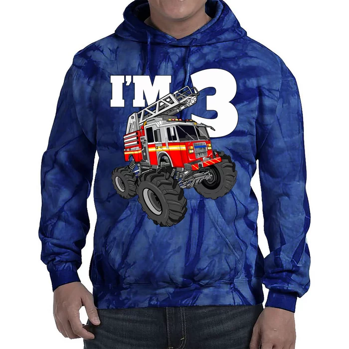 Monster Fire Truck 3rd Birthday Boy 3 Firefighter Tie Dye Hoodie