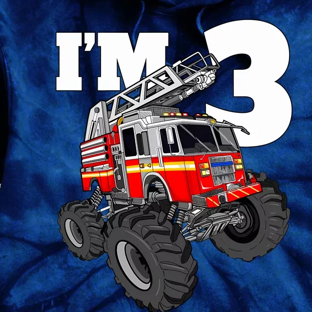 Monster Fire Truck 3rd Birthday Boy 3 Firefighter Tie Dye Hoodie