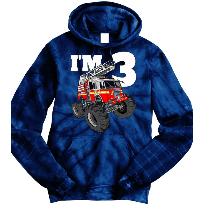 Monster Fire Truck 3rd Birthday Boy 3 Firefighter Tie Dye Hoodie